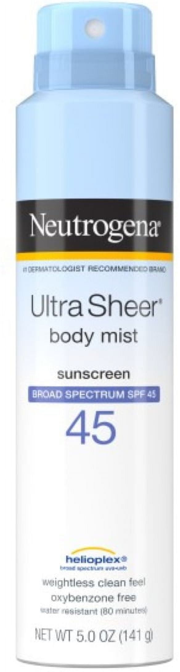 Neutrogena Ultra Sheer Body Mist Full Reach Sunscreen Spray SPF 45 5 oz (Pack of 4)
