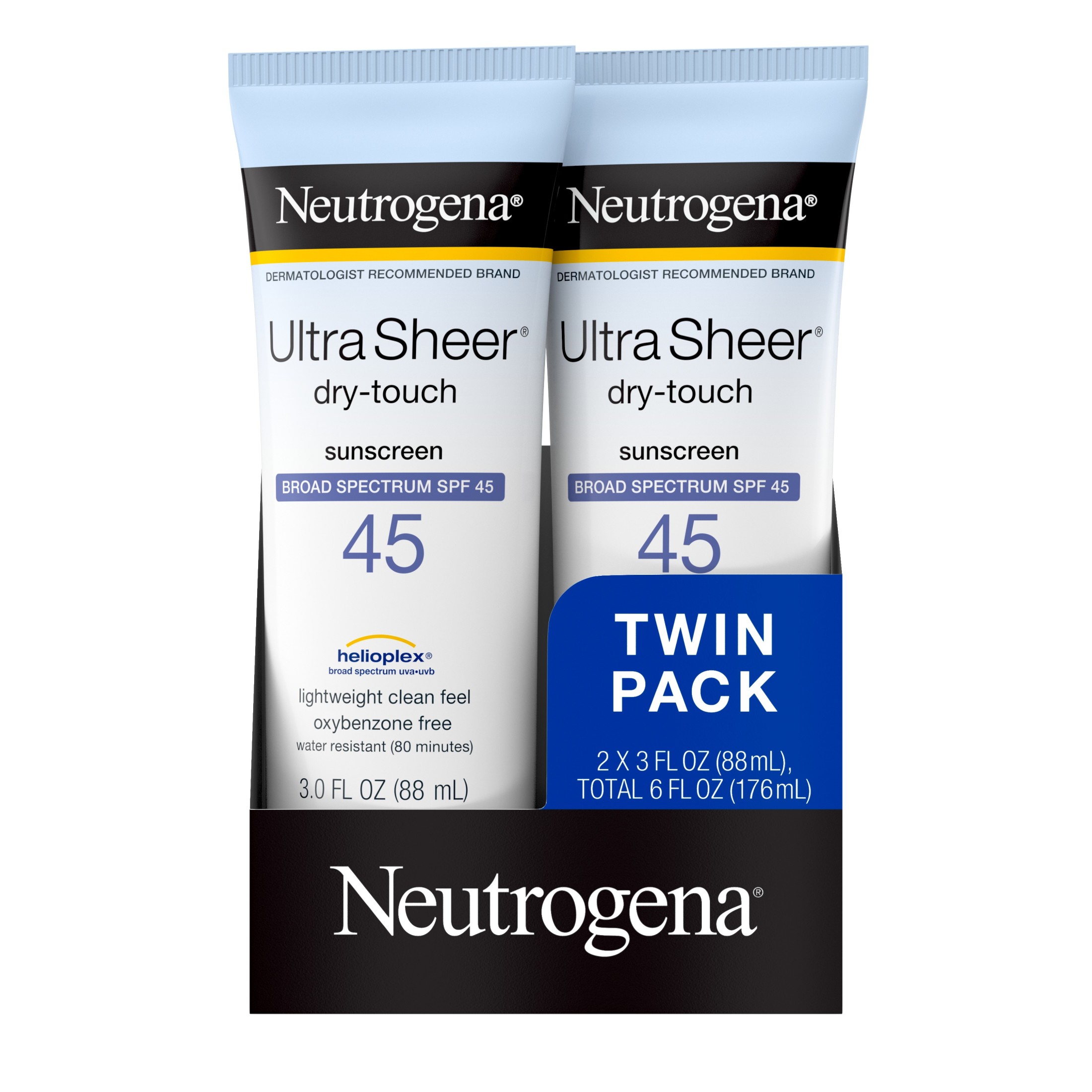 Neutrogena Ultra Sheer Dry-Touch SPF 45 Sunscreen Lotion, 2 x 3 fl. oz - image 1 of 9