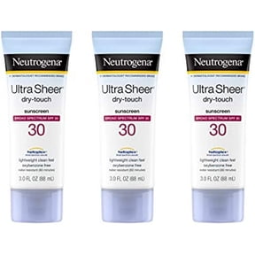 Neutrogena Ultra Sheer Dry-Touch Sunscreen Lotion, Broad Spectrum SPF 30 UVA/UVB Protection, Oxybenzone-Free, Water Resistant, Non-Comedogenic, Non-Greasy, Travel Size, 3 Fl Oz, Pack of 3
