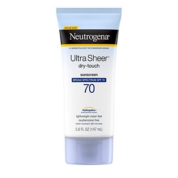 Neutrogena Ultra Sheer Dry-Touch Sunscreen Lotion, Broad Spectrum SPF 70 UVA/UVB Protection, Oxybenzone-Free, Light, Water Resistant, Non-Comedogenic & Non-Greasy, 5 fl. oz