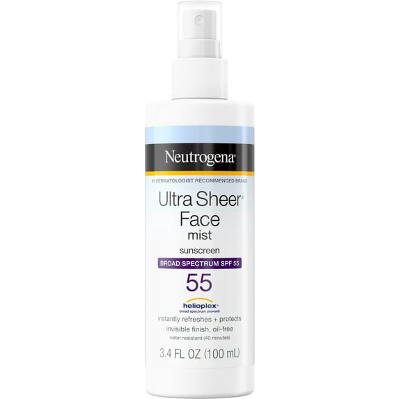 Neutrogena Ultra Sheer Face Mist Sunscreen Spray SPF 55 Spray Travel Size 3 oz (Pack of 4)