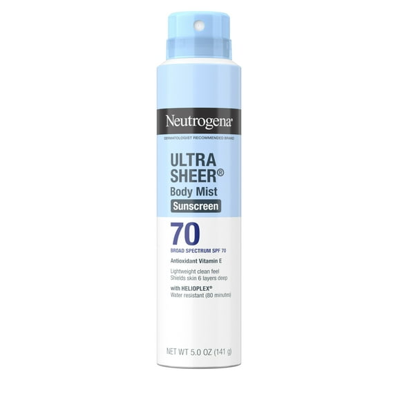 Neutrogena Ultra Sheer SPF 70 Body Sunscreen Spray, Dry-Touch, Sheer Finish Sun Care, 5 oz