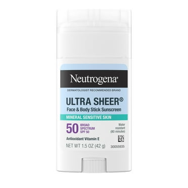 Neutrogena Ultra Sheer SPF 50 Mineral Sunscreen Stick, Face Sunscreen, Zinc Oxide, 1.5 oz