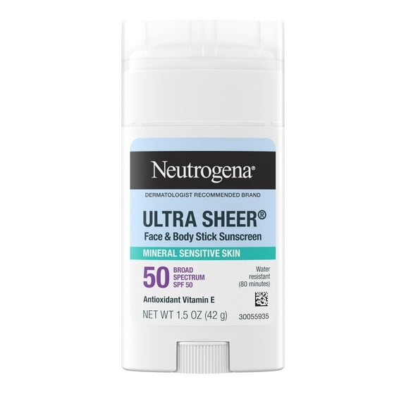Neutrogena Ultra Sheer SPF 50 Mineral Sunscreen Stick, Face Sunscreen, Zinc Oxide, 1.5 oz