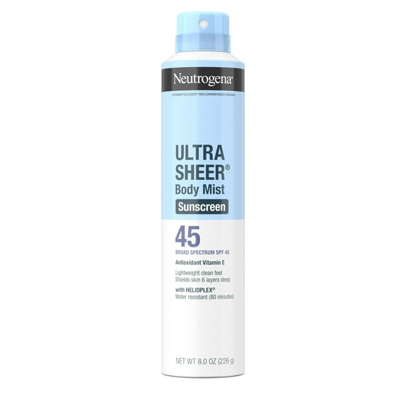 Neutrogena Ultra Sheer SPF 45 Body Sunscreen Spray, Dry-Touch, Sheer Finish Sun Care, 8 oz