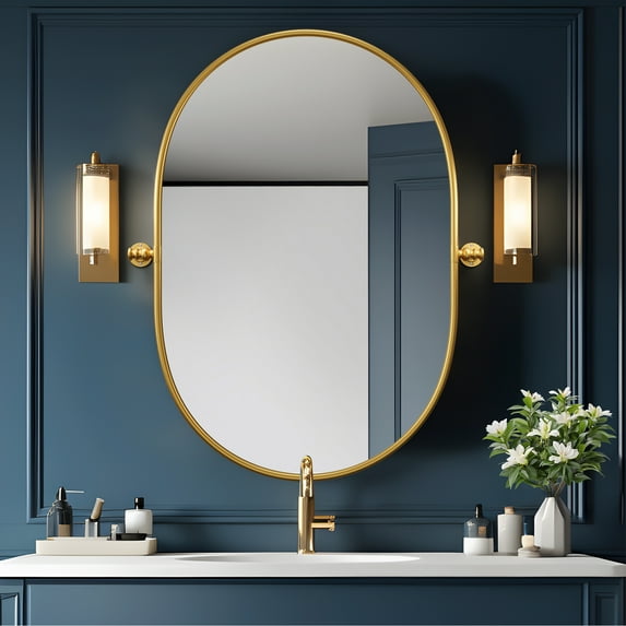 13"x9" Modern Oval Iron Frame Wall Mirror Wall Mounted Mirror,2 Packs,Gold