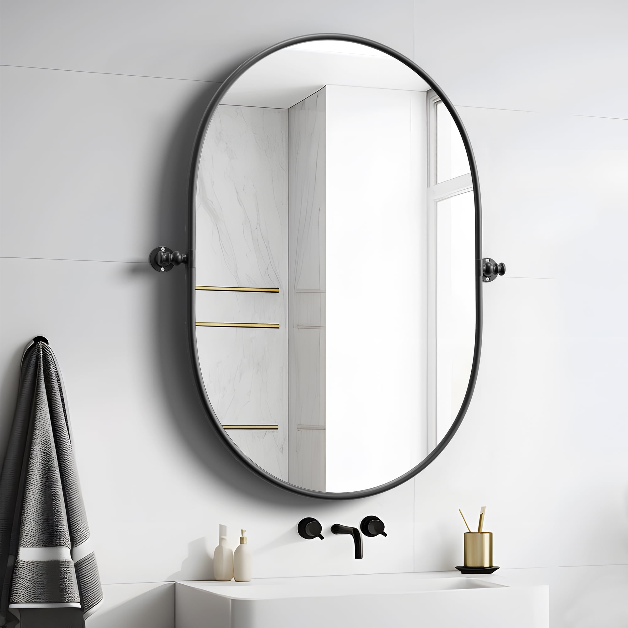 13"x9" Modern Oval Iron Frame Wall Mirror Wall Mounted Mirror,Black