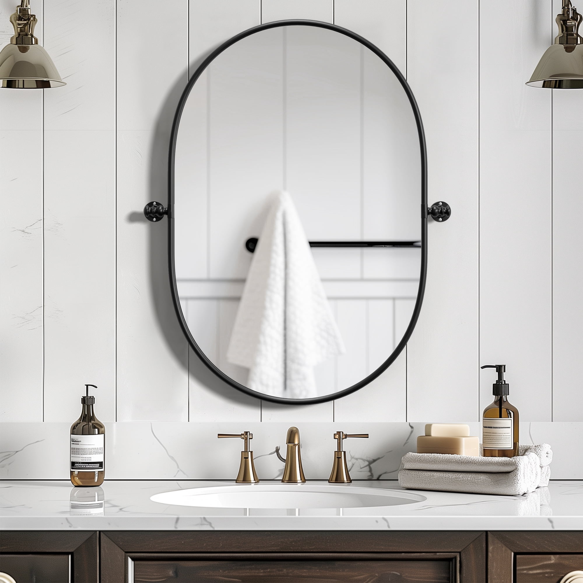 14"x9" Modern Oval Iron Frame Wall Mirror Wall Mounted Mirror,2 Packs,Black