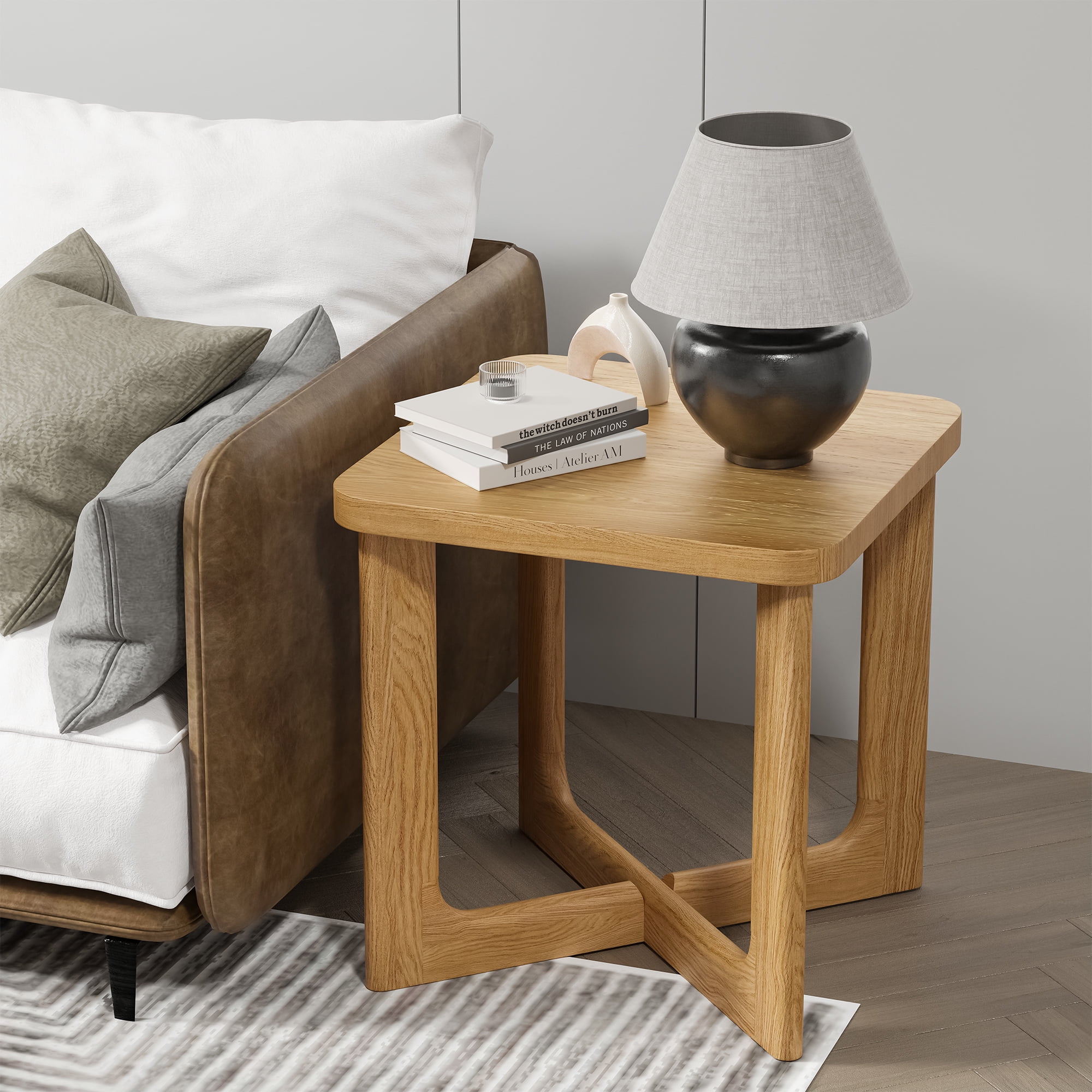 24" Soild Wood End Tables Square Modern Side Table Natural Color