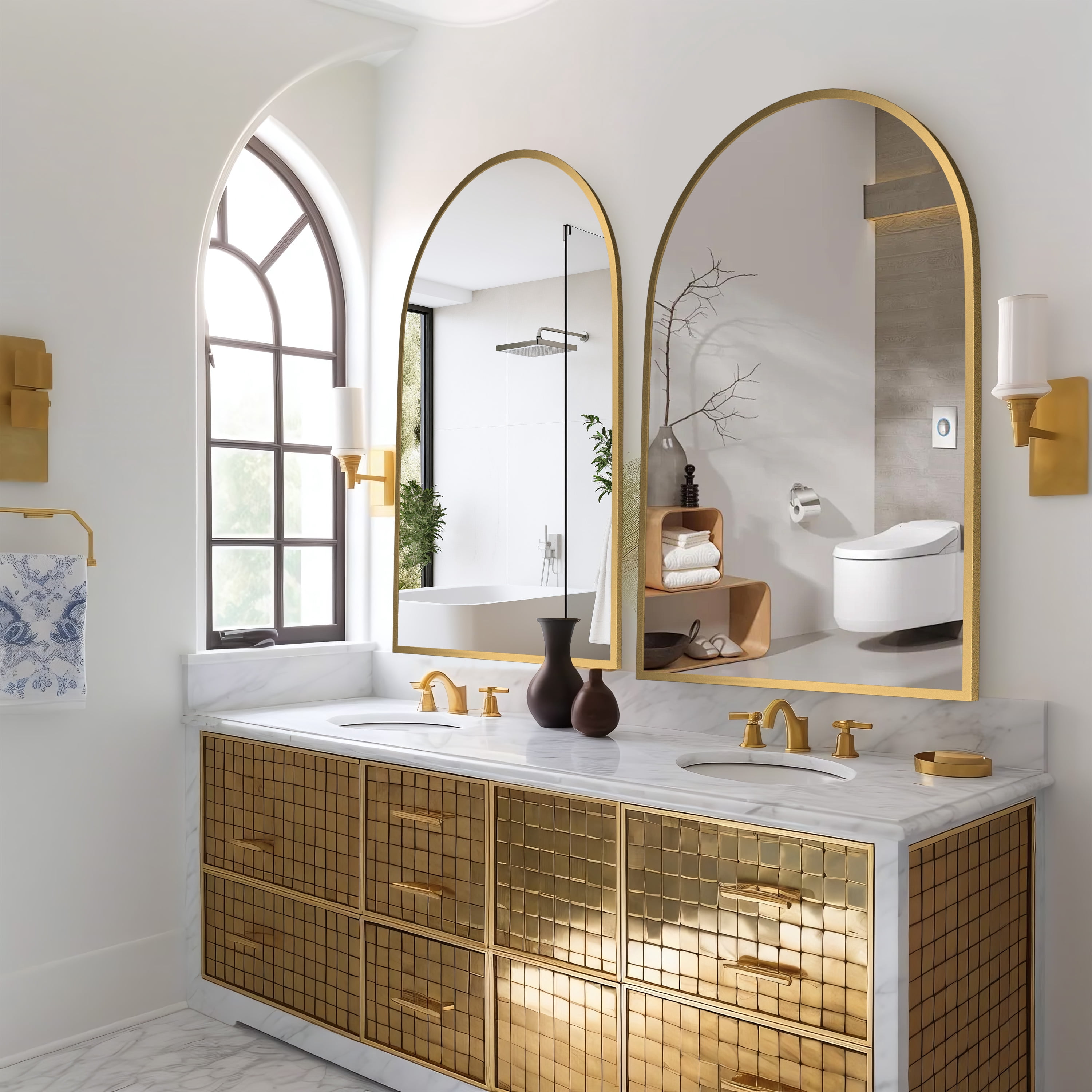 38"x26" Modern Arched Aluminum Alloy Frame Wall Mirror Wall Mounted Mirror,Gold