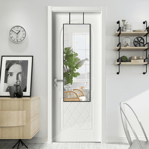 MAYEERTY 47"x16" Modern Rectangle Aluminum Alloy Frame Mirror Black Versatile Decor