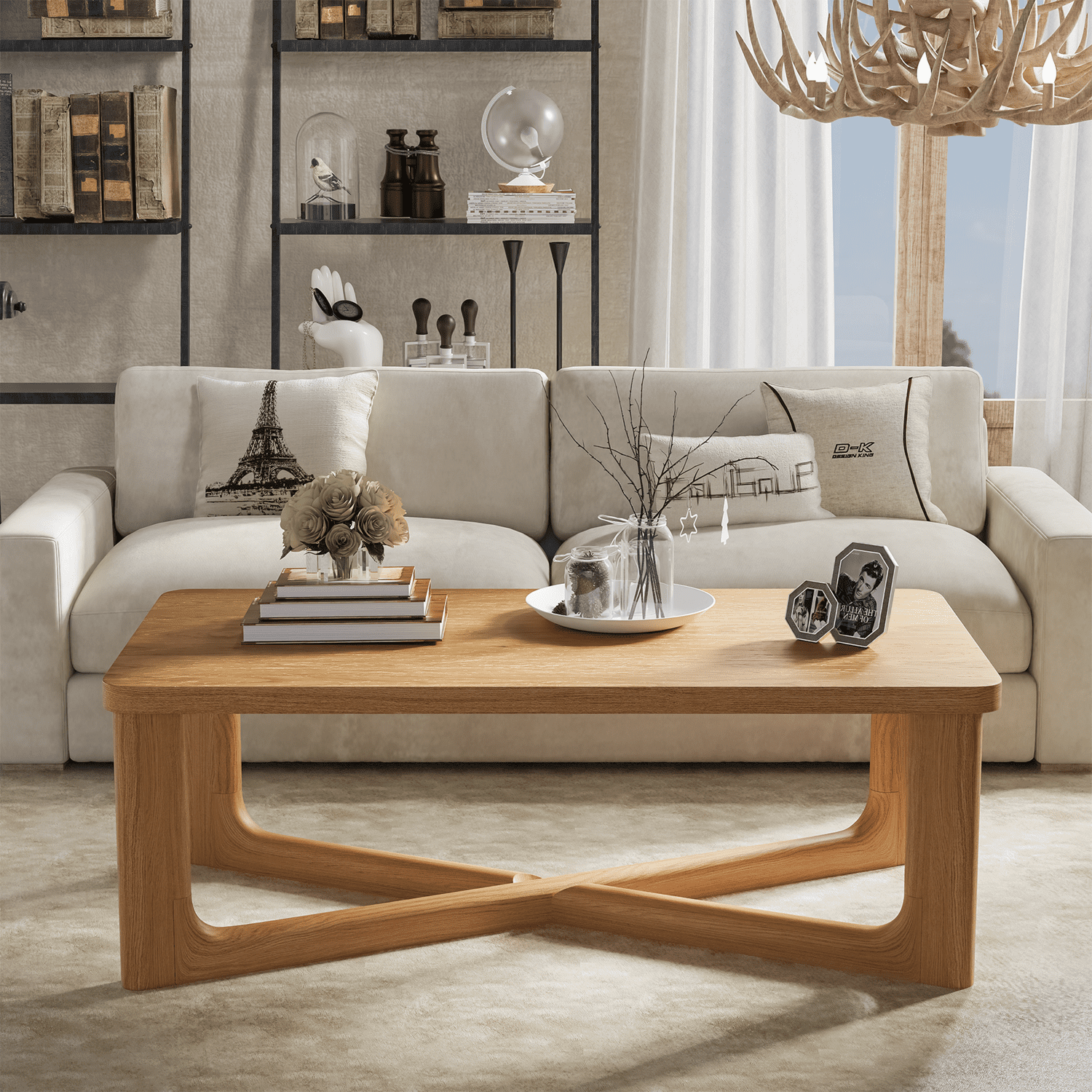 50 x26 x18 Modern Rectangle Wood Coffee Table for Livingroom Wood Color