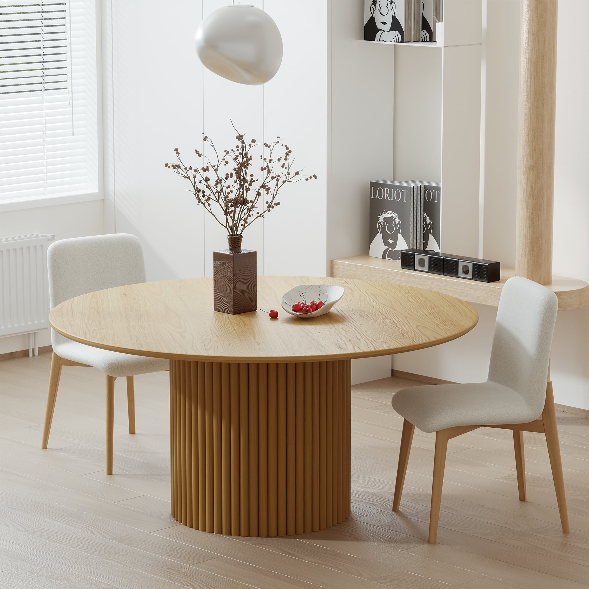 60 inch Modern Oak Wood Dining Table Large Round Dining Room Tables Oak Color