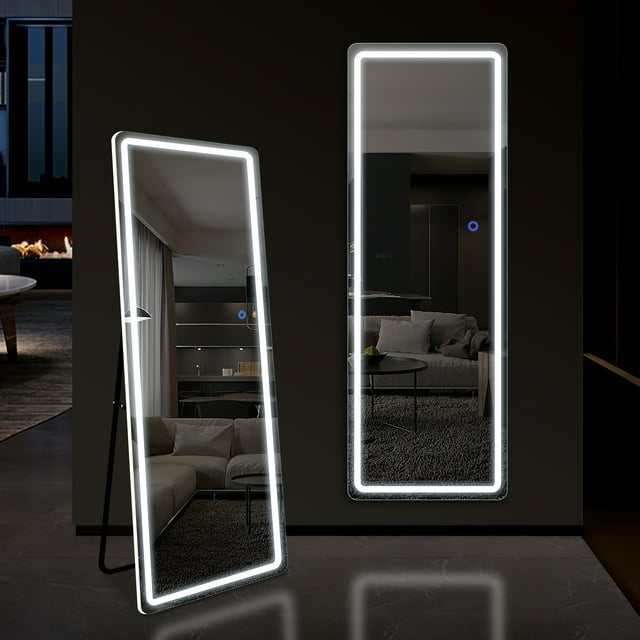 63"x16" Modern LED Floor Mirror Aluminum Alloy Frame Full Length Mirror