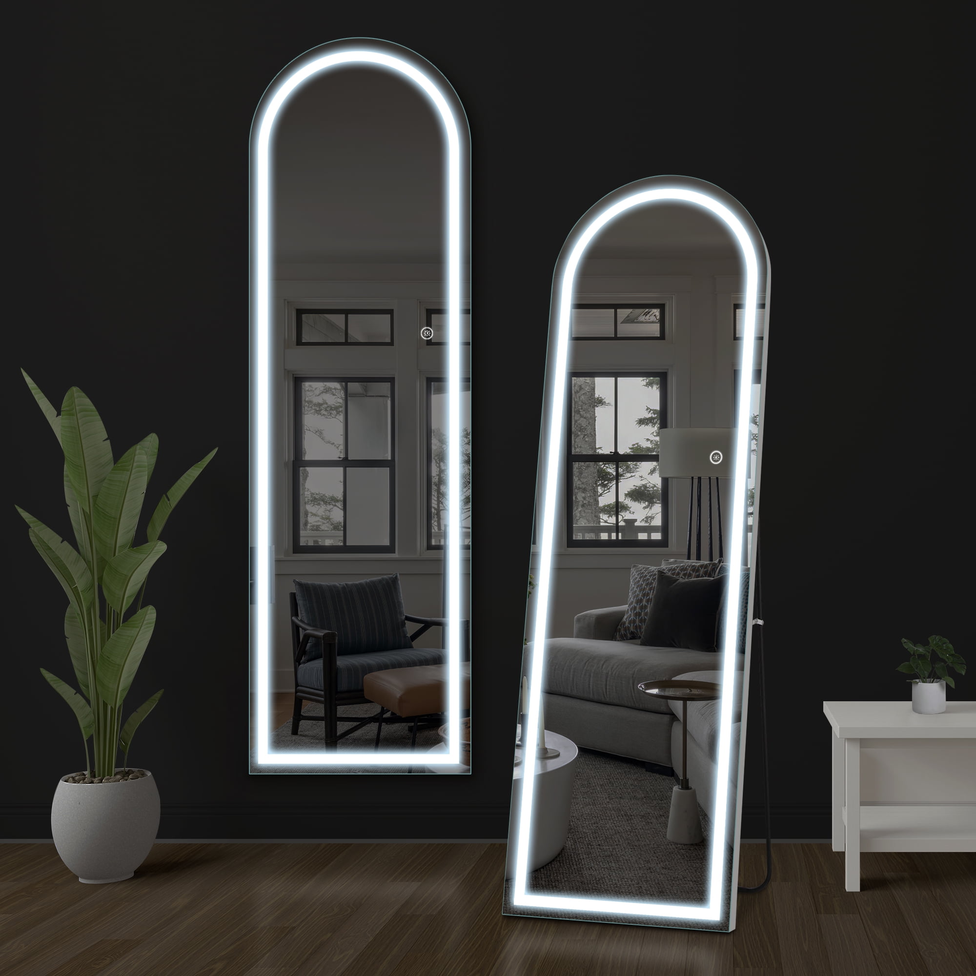 63"x20" Modern Arched Right Angle LED Full Length Mirror Floor Mirror