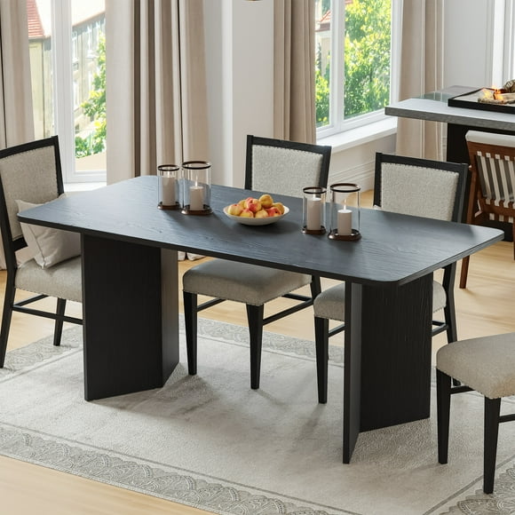 67" Rectangle Dining Table Oak Wood Kitchen Table,Black
