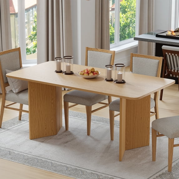 67" Rectangle Dining Table Oak Wood Kitchen Table,Oak Color