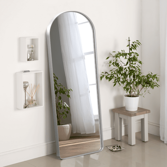 71"x28" Modern Arched Aluminum Alloy Wall Mount Mirror without Bracket,Silver