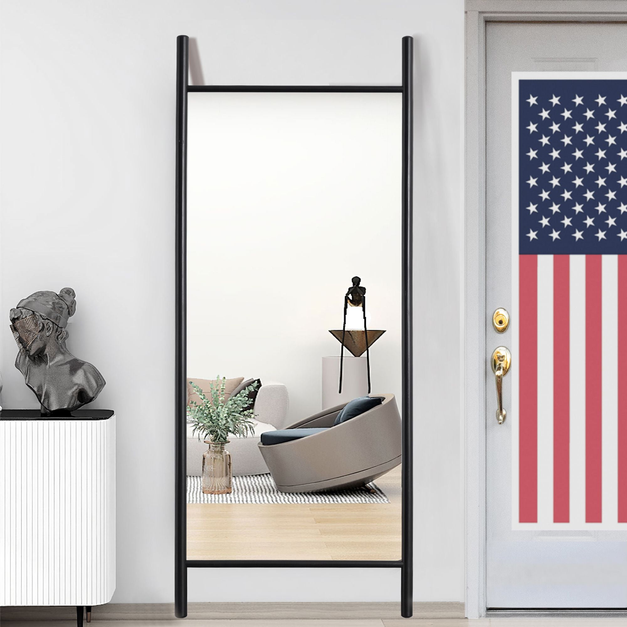 71"x31" Large Wood Ladder Floor Mirror Full Length Mirror,Black