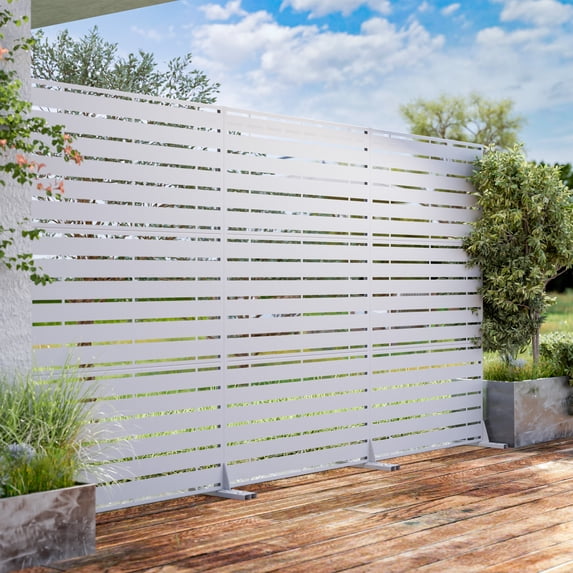 MAYEERTY 72"x47" Outdoor Privacy Screen with Stand Adam Metal Balcony Decorative Screen,White