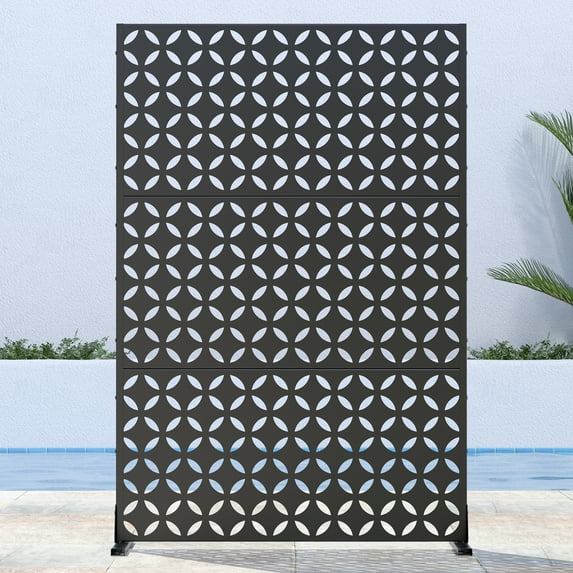 Dovelina 72"x47" Outdoor Privacy Screen with Stand Daniel Metal Balcony Decorative Screen,Black