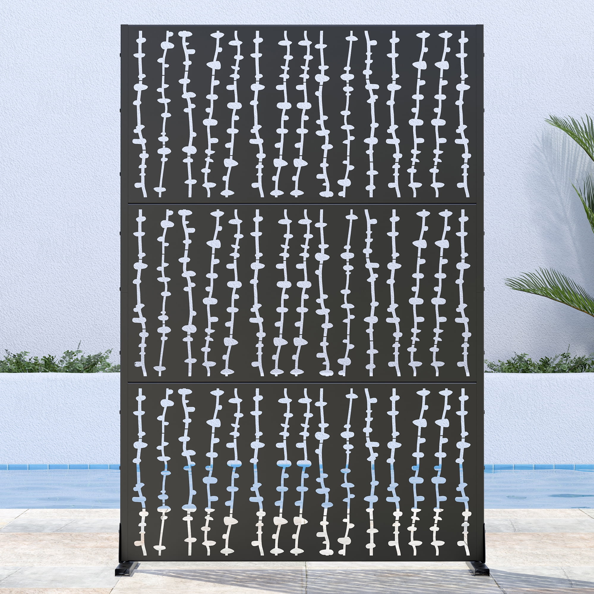 MAYEERTY 72"x47" Outdoor Privacy Screen with Stand David Metal Balcony Decorative Screen,Black
