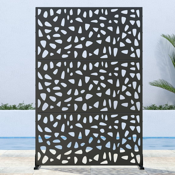 72"x47" Outdoor Privacy Screen with Stand Dean Metal Balcony Decorative Screen,Black