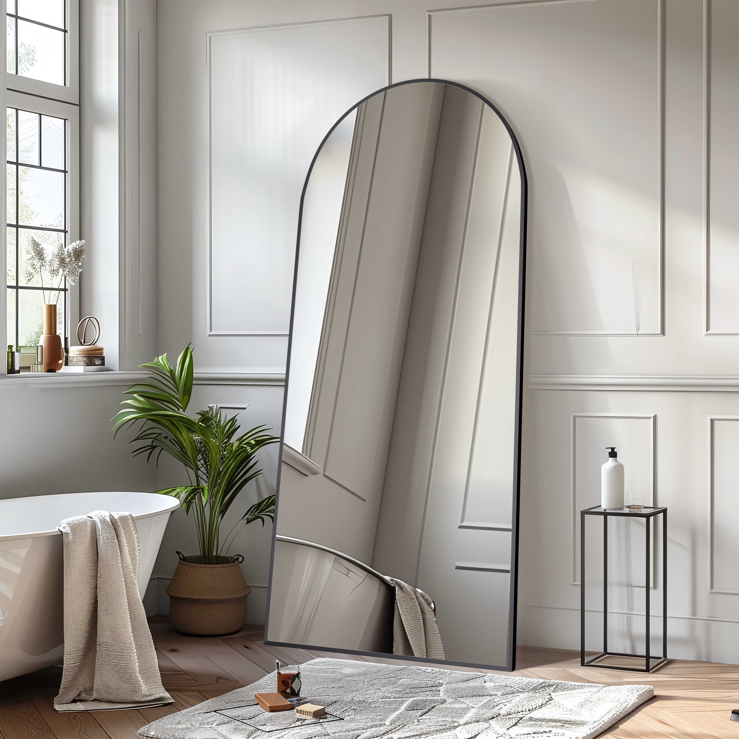 MAYEERTY Black 77" x 34" Modern Arched A Full Length Floor Mirror