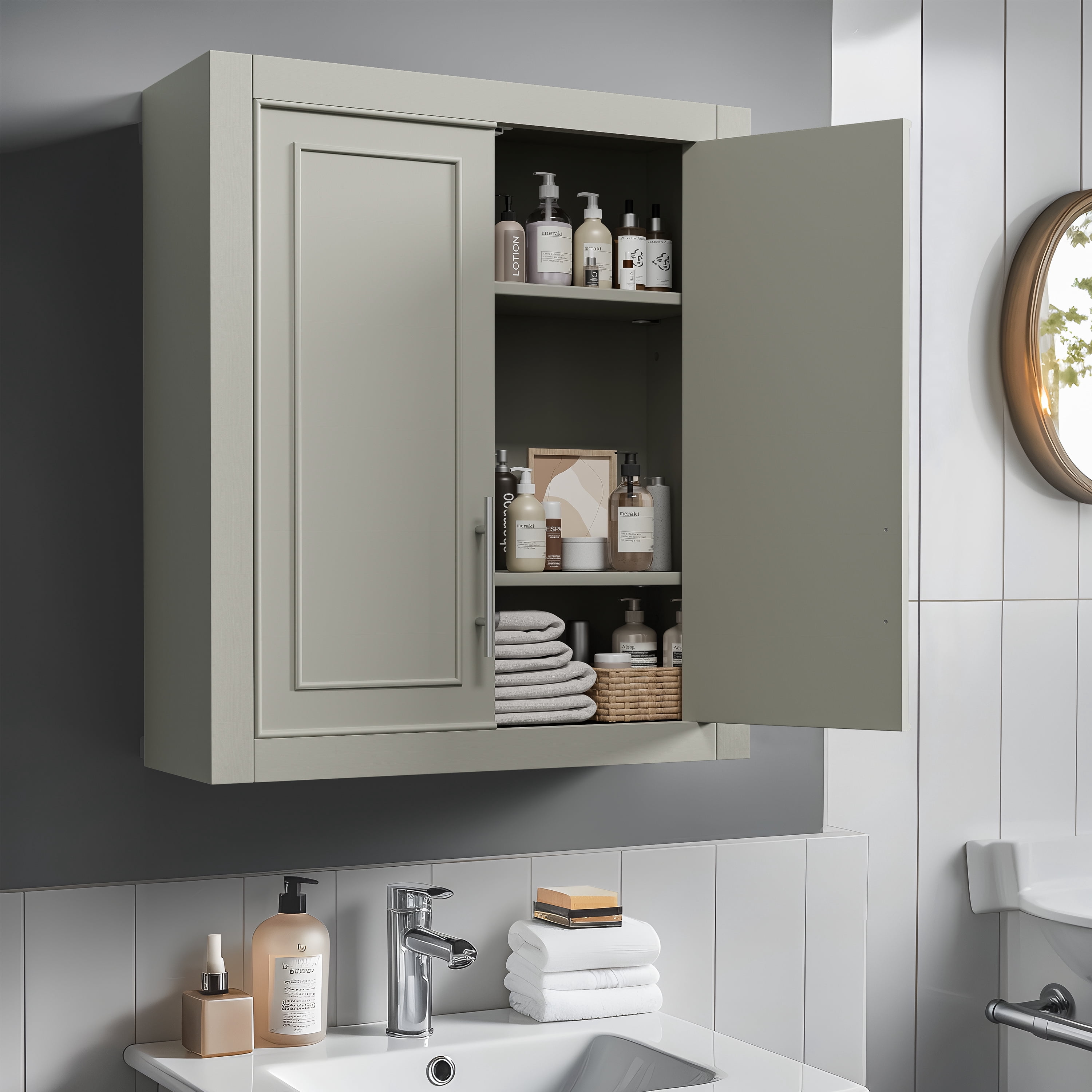 Modern Rectangle Wood Medicine Cabinet Wall Mount Bathroom Cabinet Wall Cabinet,Gray