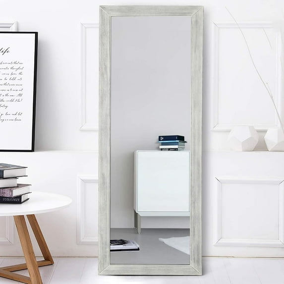 POSHIONS 65"x22" Rustic Full Length Floor Mirror Wood Frame Rectangular Hanging Wall Decor White