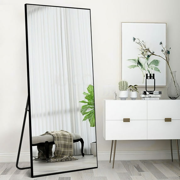 POSHIONS 71"x32" Full Length Floor Mirror Standing Rectangle Mirror, Black