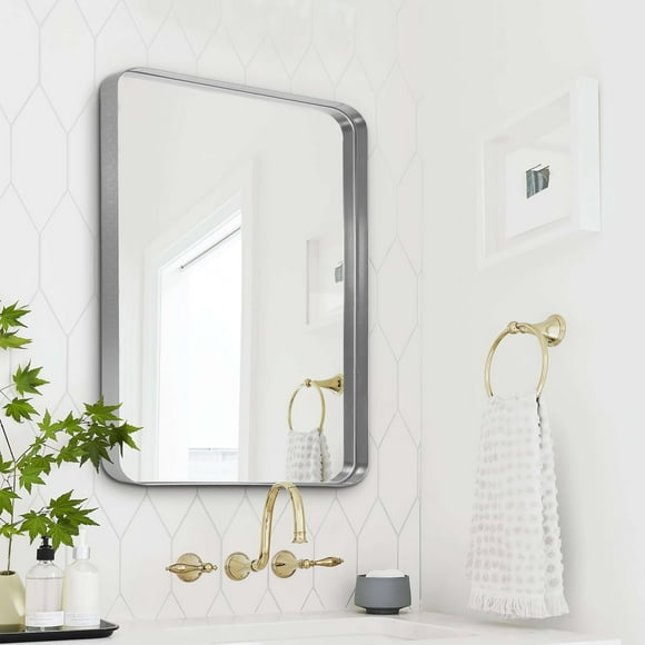POSHIONS Bathroom Mirror Metal Framed Mirror Rectangle Wall Mounted Vanity Mirror,22"x 32" Sliver