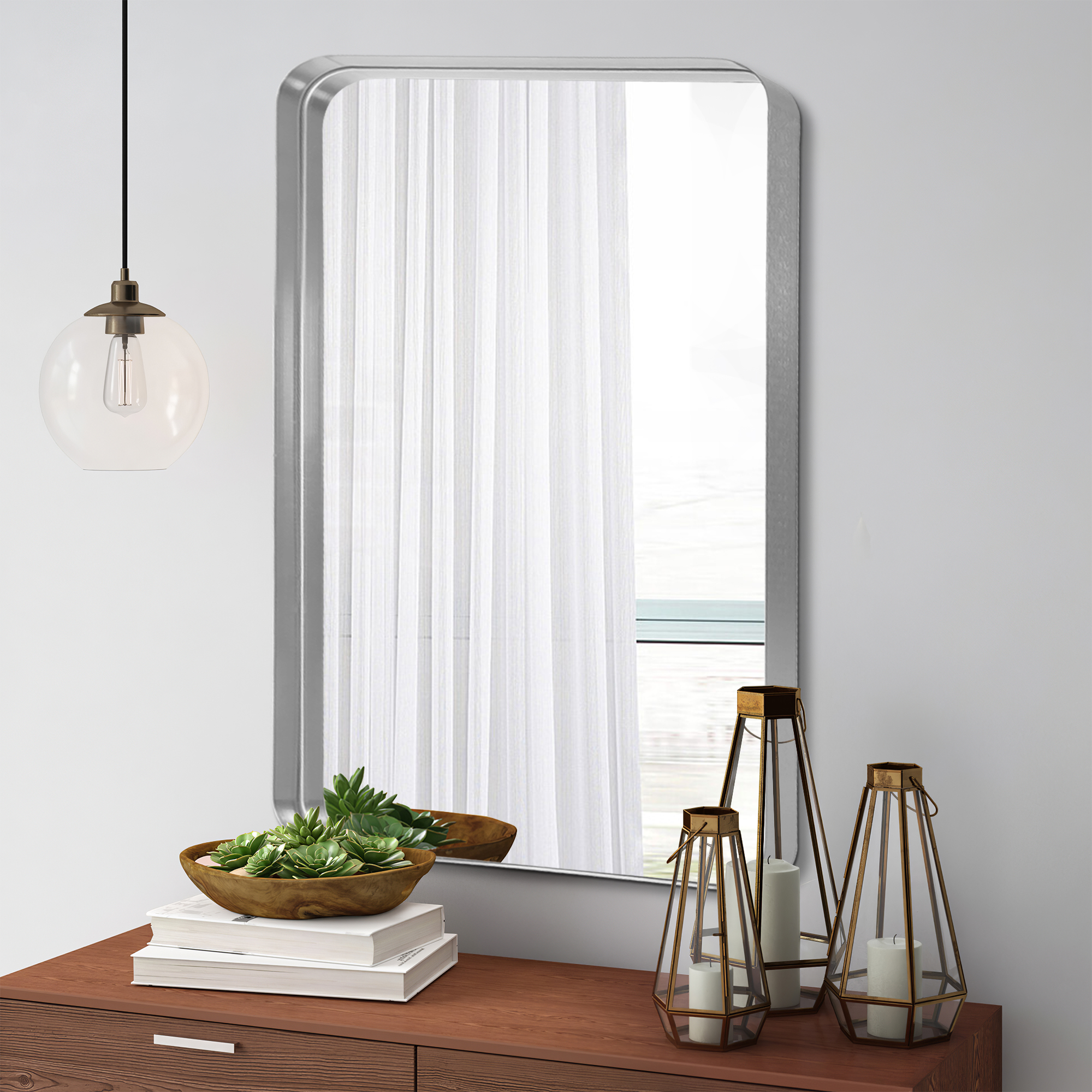 Neutypechic Bathroom Mirror Metal Framed Mirror Rectangle Wall Mounted