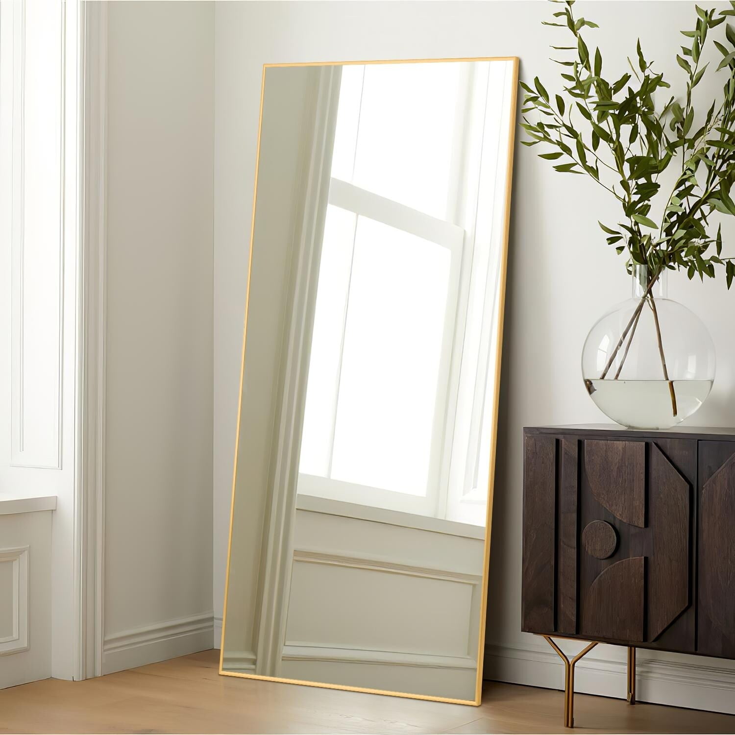 Neutypechic Modern Aluminum Alloy Slim Framed Fulllength Floor Mirror