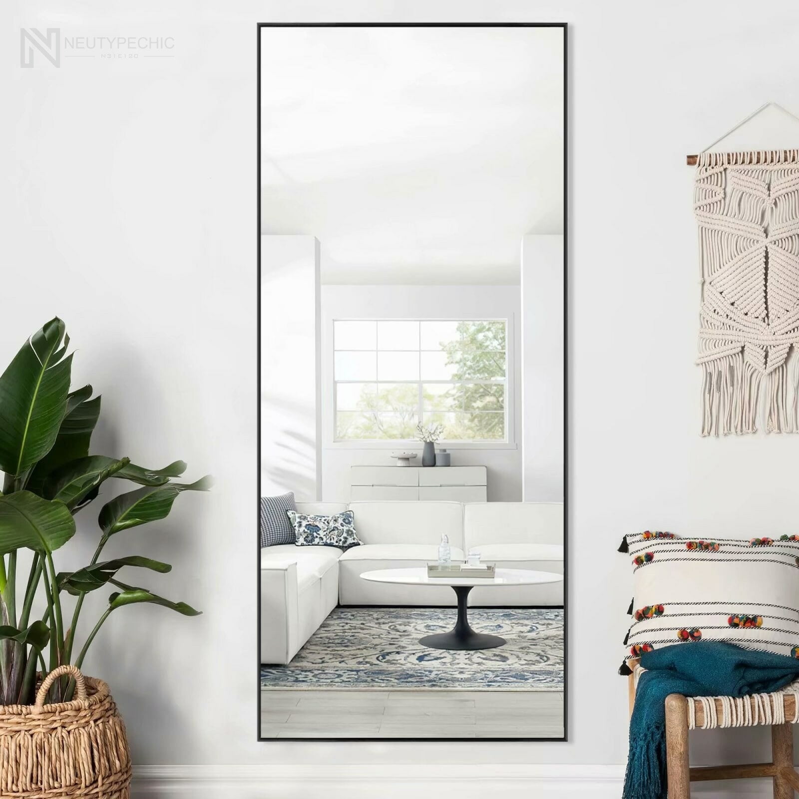 Neutypechic Modern Aluminum Alloy Thin Framed Full Length Floor Mirror