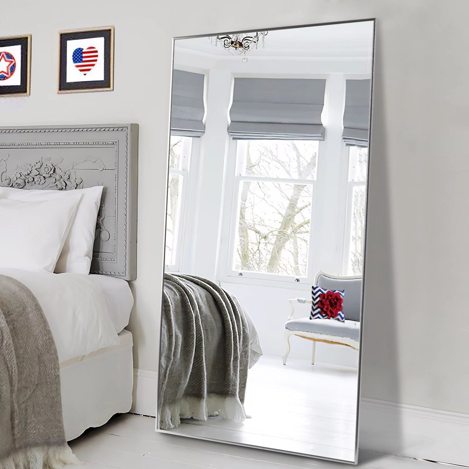 Neutypechic Modern Aluminum Alloy Thin Framed Full Length Floor Mirror