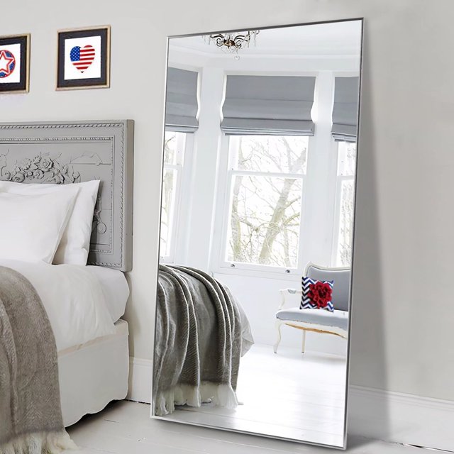 Neutypechic Modern Aluminum Alloy Thin Framed Full Length Floor Mirror
