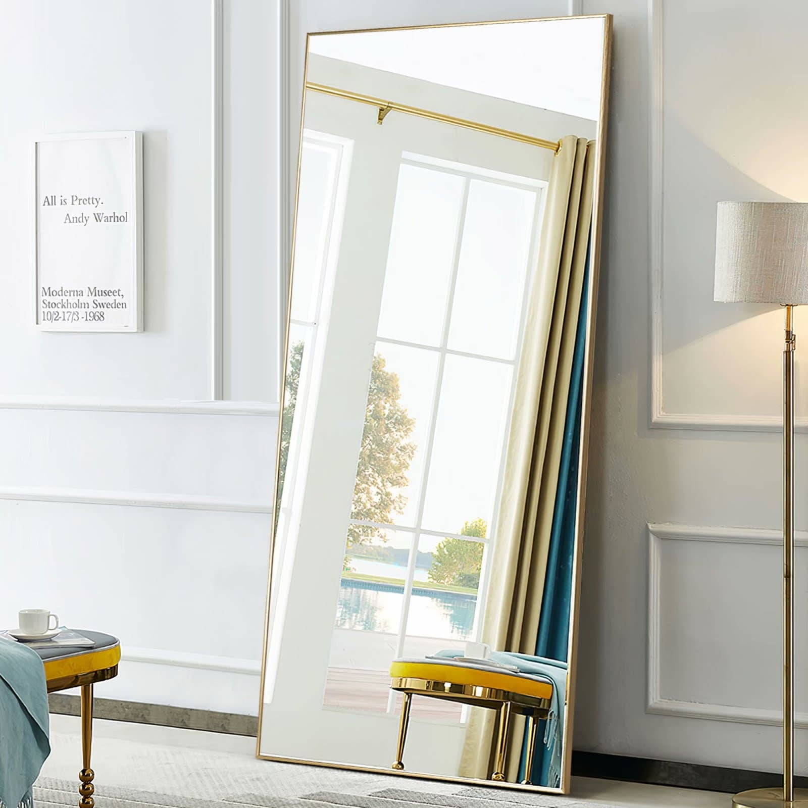 Neutype Chic Gold Modern Full Length Floor Mirror Large Size
