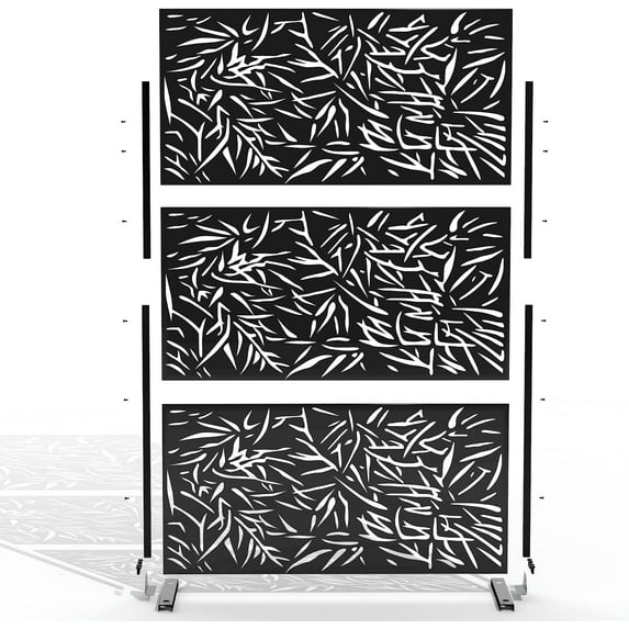 POSHIONS Outdoor Privacy Screen with Stand 76" x 47.2" x 15.7" Metal Balcony Decorative Screen