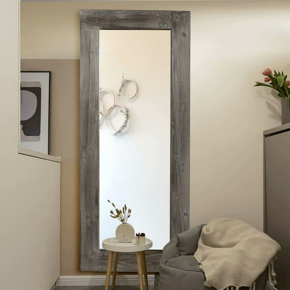 FENCY 58" x 24" Wood Full Length Mirrors Rustic Wall Mirror, Brown Rectangle