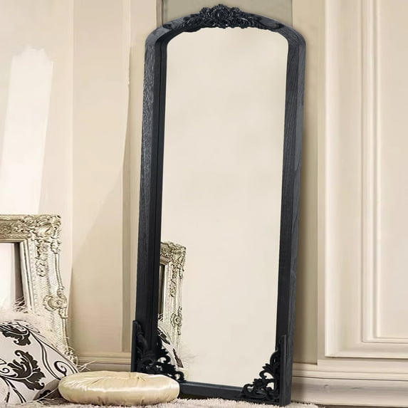 POSHIONS Wooden Arch Mirror Full Length Mirror Vintage Decorative Mirror for Living Room Bedroom 28"x 67",Black