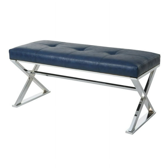Neuville Bench - Tufted Chrome Sapphire Pu