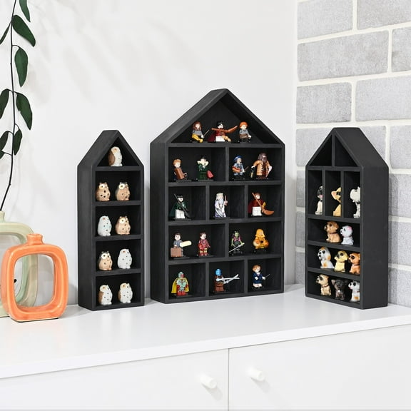 Neuxi House-Shaped Wooden Shadow Cubby Box Display Shelf Organizer, Set of 3