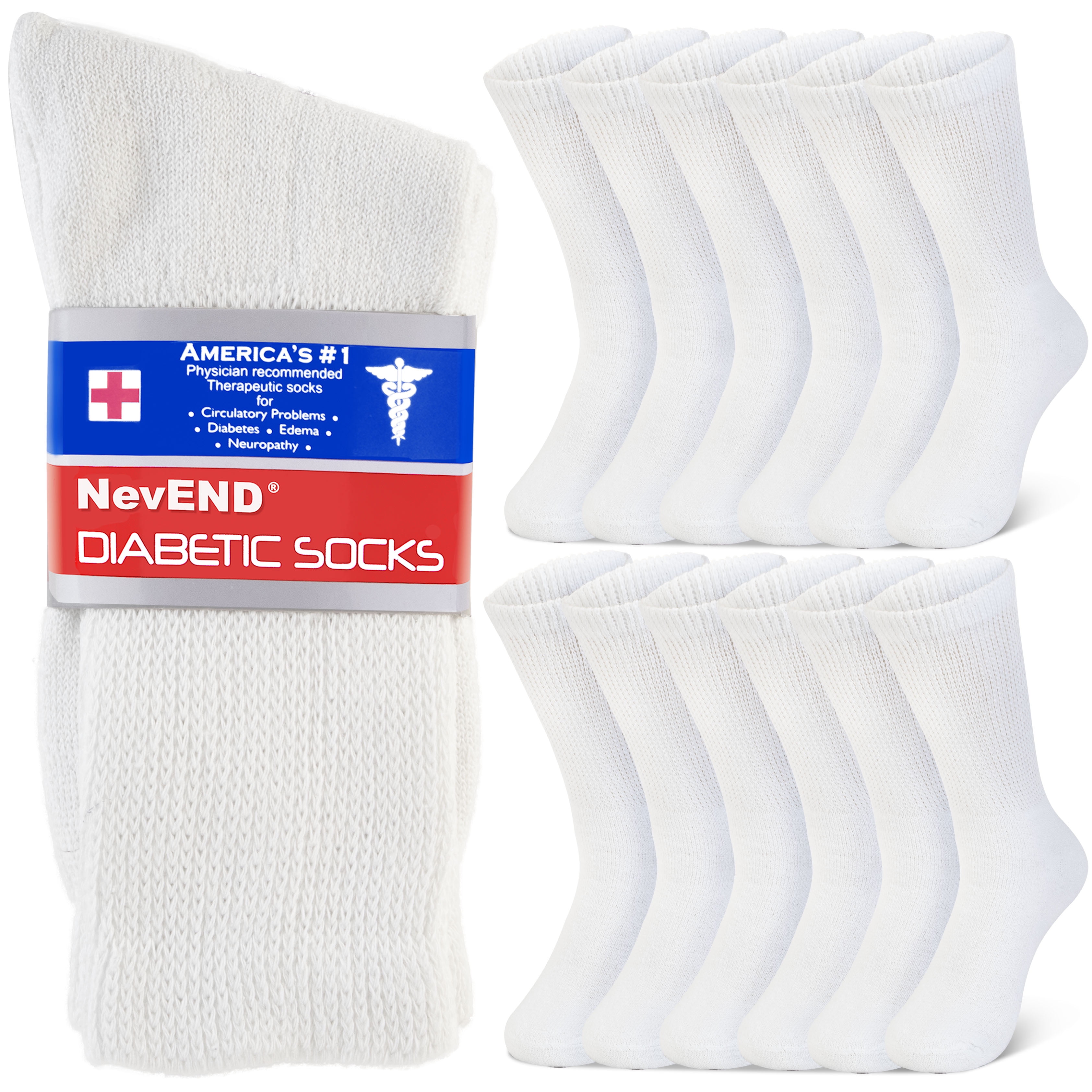 NevEND 12 Pairs Cotton Diabetic Socks Crew For Men And Women - Non ...