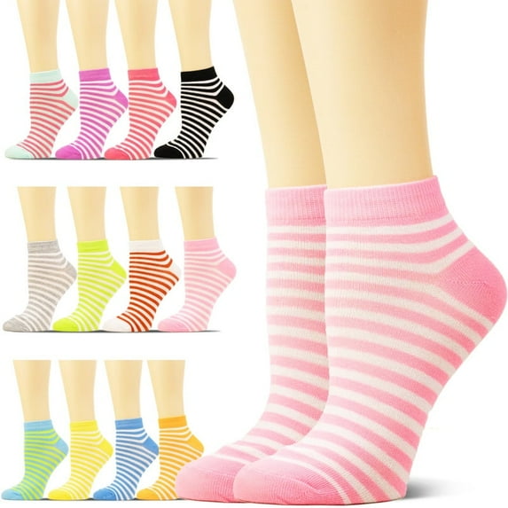 NevEND 12 Pairs Women Novelty Ankle Socks Colorful Comfort Soft Lightweight Sports Athletic Cotton Socks Size 5-10