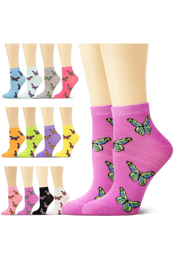 12 Pairs Women Novelty Ankle Socks Colorful Comfort Soft Lightweight Sports Athletic Cotton Socks Size 5-10
