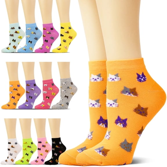 NevEND 12 Pairs Women Novelty Ankle Socks Colorful Comfort Soft Lightweight Sports Athletic Cotton Socks Size 5-10