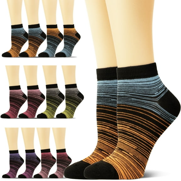 NevEND 12 Pairs Women Novelty Ankle Socks Comfort Soft Lightweight Sports Athletic Cotton Size 5-1
