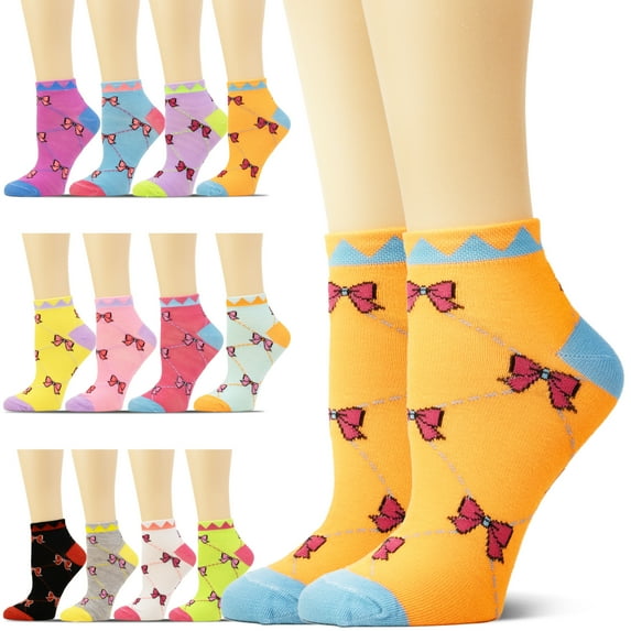 NevEND 12 Pairs Women Novelty Ankle Socks Colorful Comfort Soft Lightweight Sports Athletic Cotton Socks Size 5-10