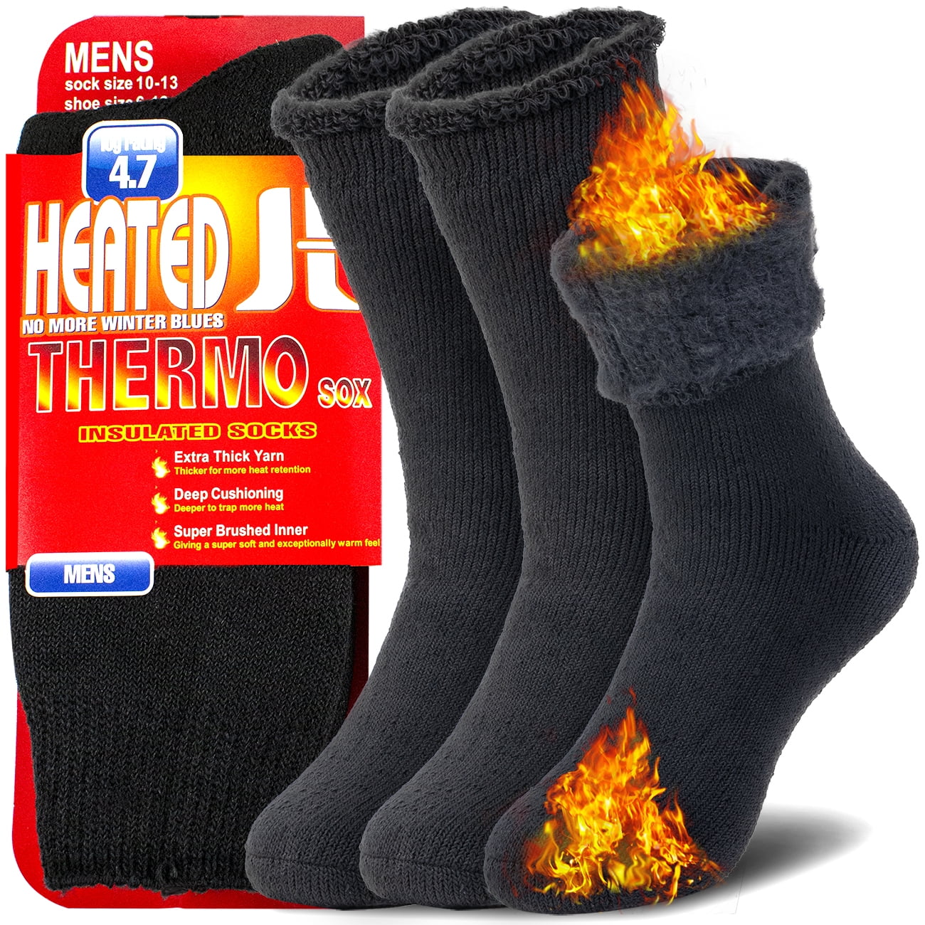 3 Pairs Mens Winter Thermal Insulated Cold Weather Heated Trapping Socks Ski Thick Boot Scoks For Men